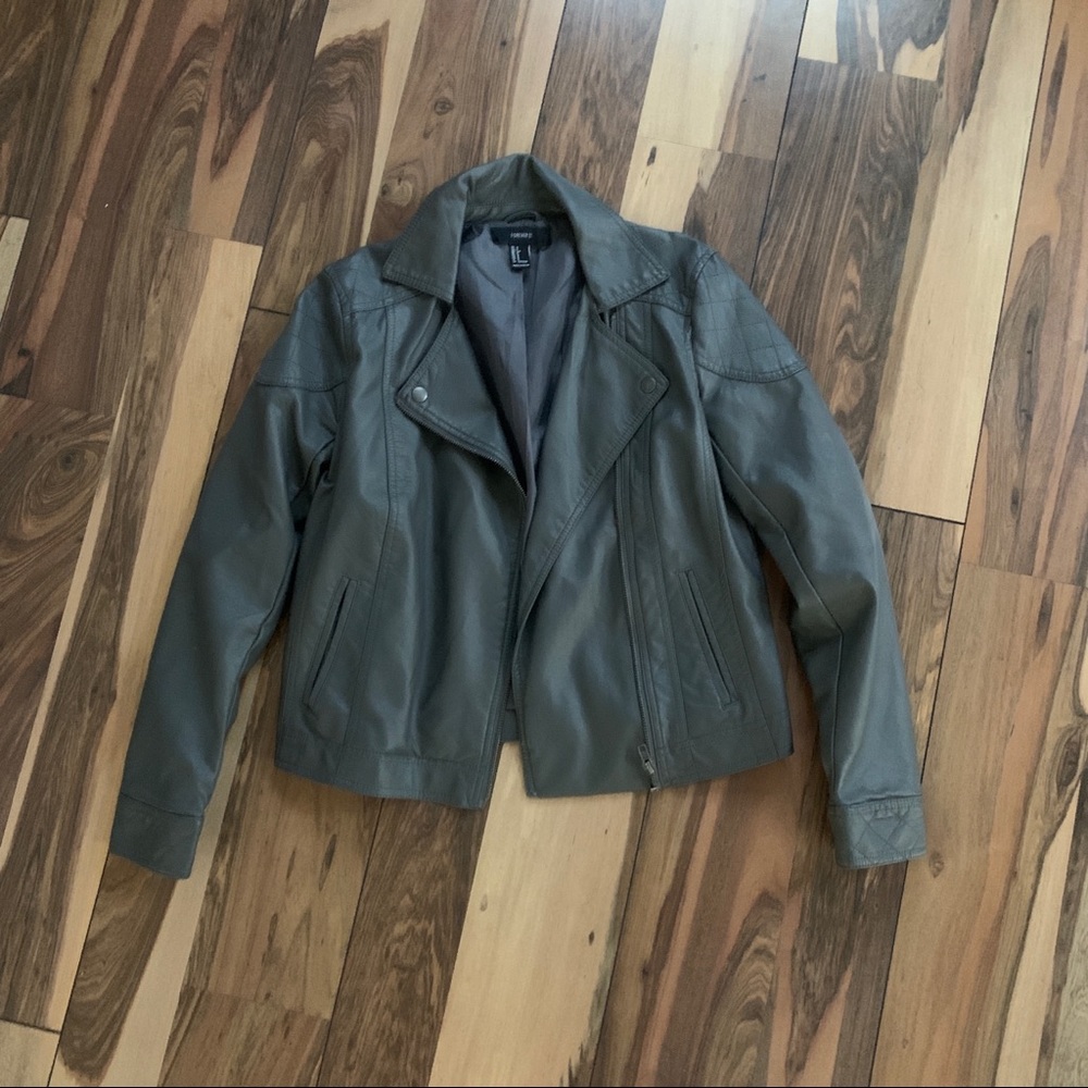 grey leather jacket